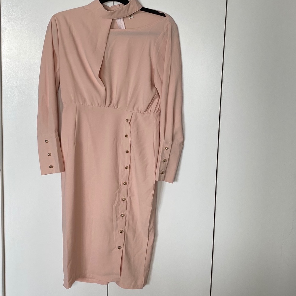 Pink Midi Dress with gold button detail